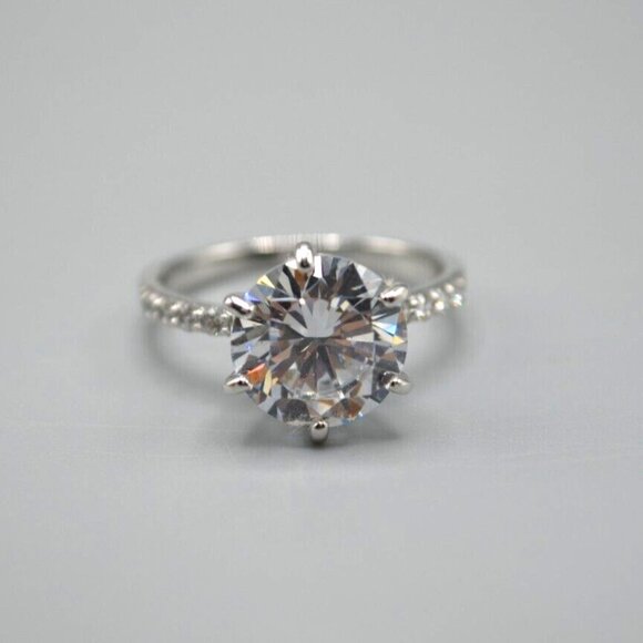 Solitaire Sterling Silver Ring w Accent Stones YGI 925 Stamp Clear Stone Size 7 - Picture 1 of 8